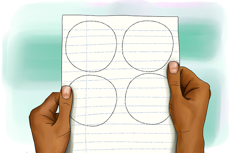 Draw around the slices making 4 circles